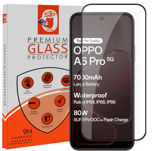 Image of STP FEEL HD+ Premium Tempered Glass Screen Protector Guard Compatible For Oppo A6 Pro 5G (6.75 Inch, Pack of 1) | Edge to Edge Coverage With Easy to installation kit