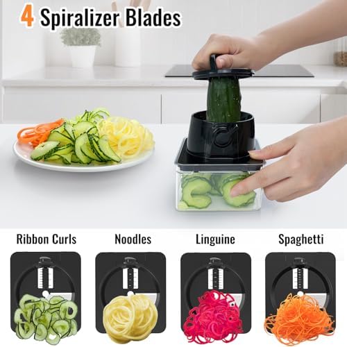 12 Blade All-in-1 Vegetable Chopper Mandoline Slicer with Container, Spiralizer with Containers, Food Chopper, Onion Chopper, Veggie Cutter for Salad, Kitchen Gadgets Accessories Essentials, White — view 6