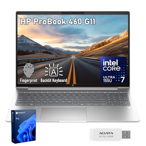 HP ProBook 460 G11 Business AI Laptop Intel Core Ultra 7 155U 16 FHD+ IPS 16GB DDR5 512GB SSD Fingerprint 1080p IR Camera Backlit HDMI Wi-Fi 6 Windows 11 Pro 64GB Flash Drive Bundle