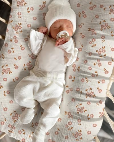 Image of Muslin Baby Lounger Cover 2 Pack, Soft Breathable Newborn Lounger Pillow Cover for Boys Girls Infant (Flower E & Pink)