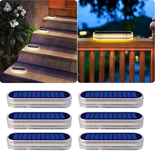 DetarZinLED 6Pack Solar Deck Lights Outdoor Waterproof led,Stick On Solar Outdoor Lights,Solar Step Lights,Deck Lights Solar Powered,Solar Light Bar for Stairs,Driveway,Walkway,Pathway,Dock,Porch