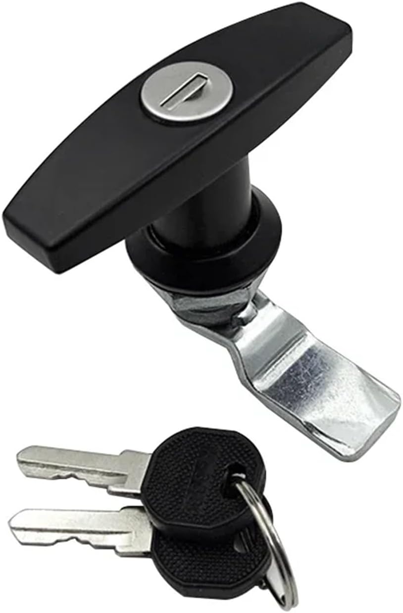 Handle Lock Rear Fixing T Tool Box Garage Door T Lock with Keys Industrial Cabinet Lock for Trailer Caravan Canop Replacement 1Pcs