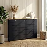 DuraTherm® Radiator Cover Black Painted MDF Cabinet Horizontal Slat Storage Drawers & Shelf, Radiator Furniture Cabinets for Office Hallway Living Room Bedroom, Large (H: 96cm / W: 150cm / D: 19cm)