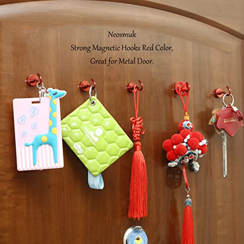 Image of Neosmuk Magnetic Hooks, 22 lb+ Heavy Duty Earth Magnets with Hook for Refrigerator, Extra Strong Cruise Hook for Hanging, Magnetic Hanger for Cabins, Grill (Red, Pack of 6)