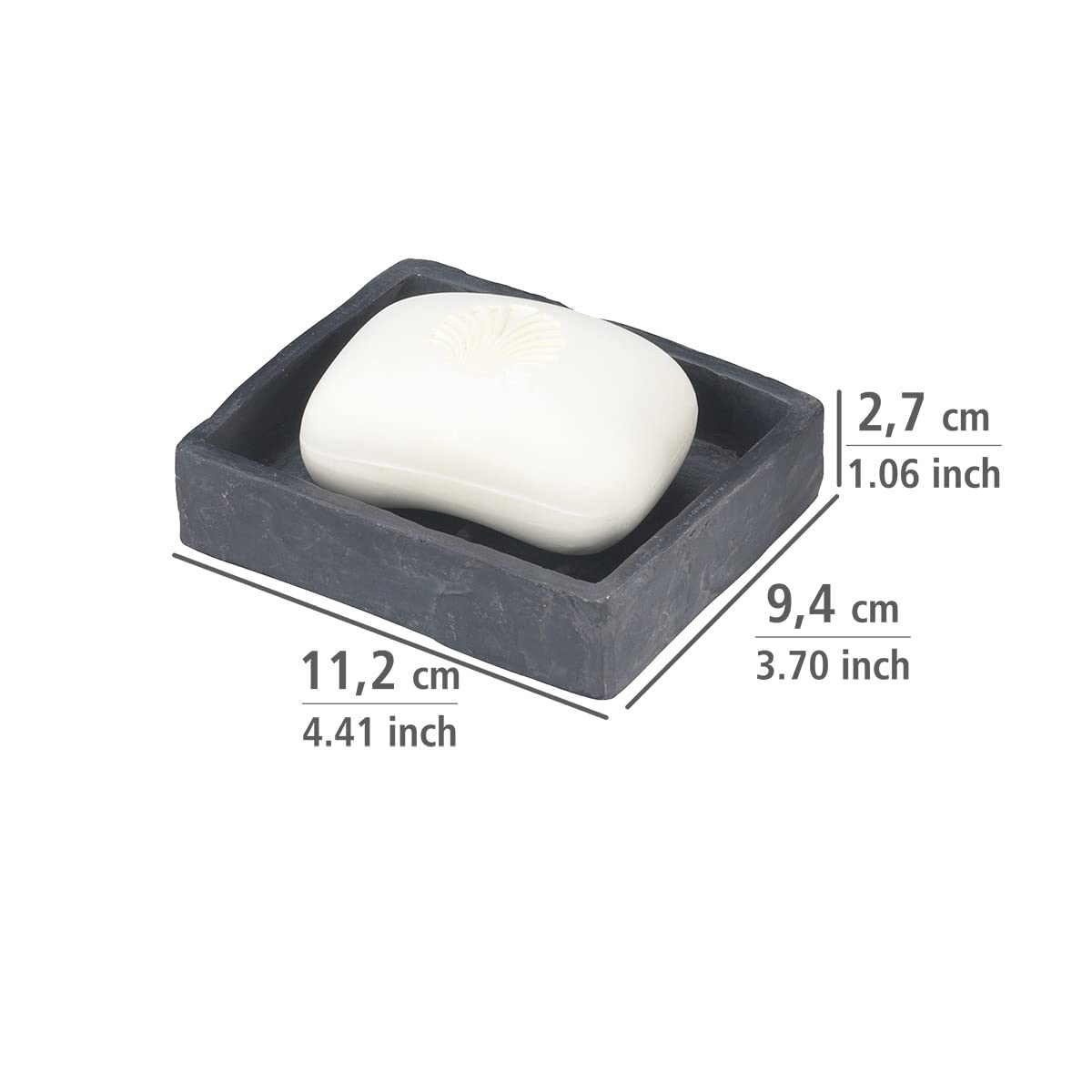 Wenko 17922100 Mydelniczka Slate Rock stonelook, plastikowa żywica poliestrowa, 11,2 x 2,7 x 9,4 cm, szary antracyt