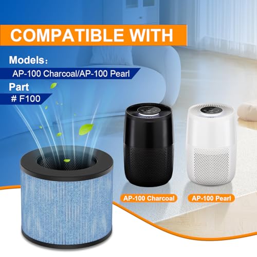 Image of F100 Filter Replacement, Compatible with Instant AP100 Small Air Puri-Fier, 3-in-1 H13 True HEPA Filter & Activated Carbon Filtration, Part# F100, 2 Pack