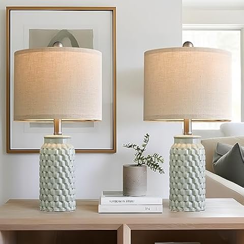 USumkky Modern Ceramic Green Bedside Lamp Set of 2 Cover