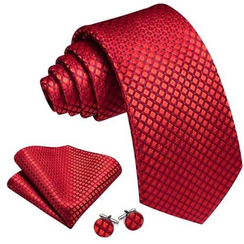 Image of YOHOWA Men Plaid /Striped Ties Set Silk Business Wedding Formal Fashion Necktie and Pocket Square Cufflinks Set