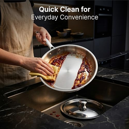 Image of AGARO Regency 26 cm Triply Stainless Steel Fry Pan with Lid (2.3L), Induction & Gas Compatible, ensures Even Heat, Non-Toxic with no Chemical Coating, Dishwasher Safe-Ideal for stir-Fry & saute.