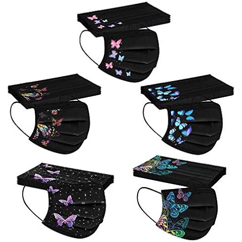YUGYUJ 50Pcs Black Face Mask Adult Breathable Mask Butterfly Protective 3Ply Earloop Face Mask for Men Women (50pcs Butterfly Mask) Cover