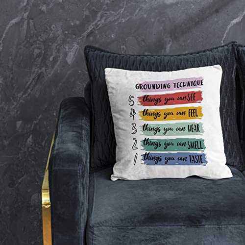 Nogrit Inspirational Quote Grounding Technique Throw Pillow Cover 18X18 Inch Mental Health Themed Decor For Home Bedroom Living Room Mental Health Therapist Office,Gift For Teen Girls Boys Kids #TOP1