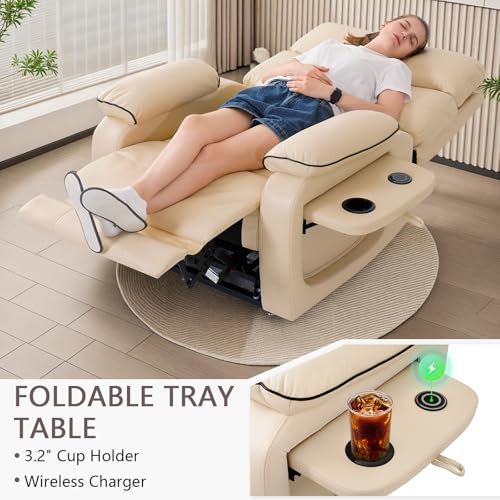 Dual Motor Power Lift Recliner Chair for Adult & Elderly, Infinite Position Lay Flat Lift Chair with Heat & Massage, Cup Holder, Lumbar Pillow, Wireless Charger, USB Ports, Leather (Beige) - Image 5