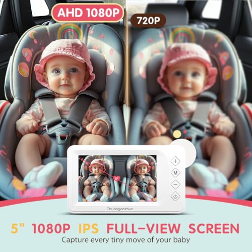 Image of S100P Baby Car Camera with Ultra Night Vision, 5'' HD 1080P IPS Baby Car Monitor with 3X Zoom, Backseat /Carseat /Rear Seat Camera USB, Easy No-Damage Install, Safety for Infants and Pets (5 inch White)