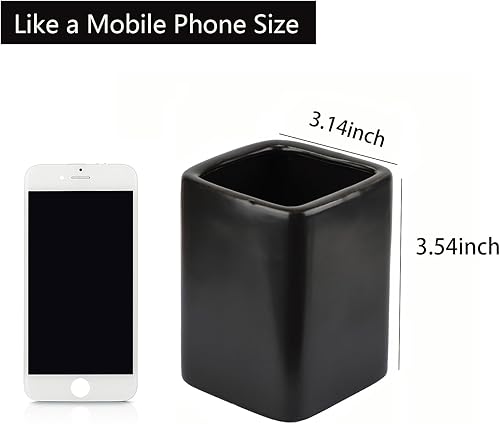 Miniatura 10 de FANFANJIA Portalápices de escritorio cuadrado de cerámica con marco de metal, adecuado para oficinas y hogares (blanco hueso)