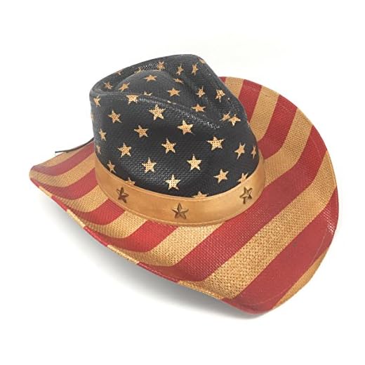 Vamuss USA Vintage American Flag Cowboy Hat With Neutral Star Band and Star Studs and Shapeable Brim