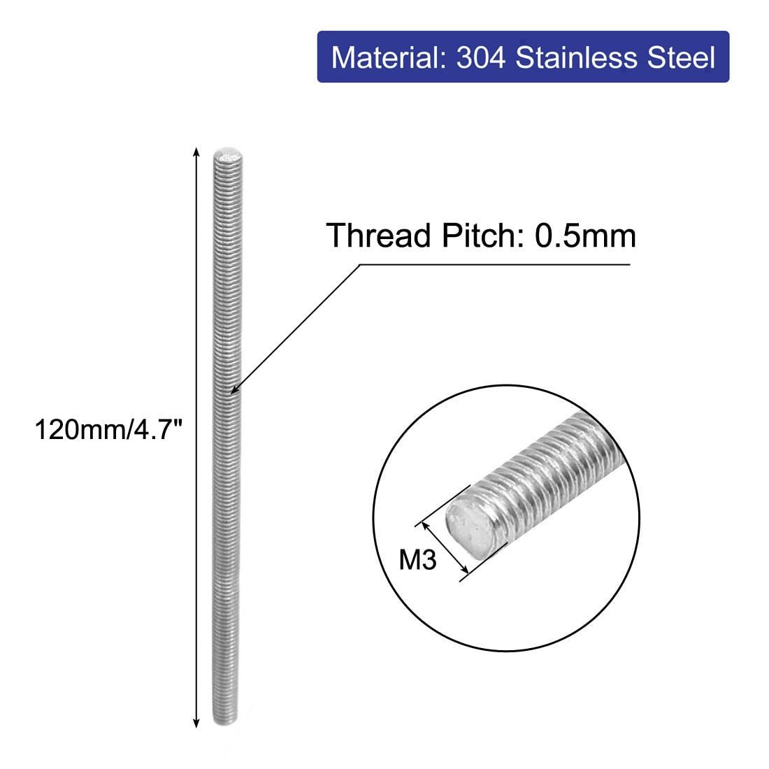sourcing map 10 Stück Gewindestangen M3x120mm Edelstahl 304 Gewindestift Metrischem Vollgewinde Bar Gewindestäbe für Befestigung CNC-Werkzeugmaschinen 3D-Drucker Industrie Geräte