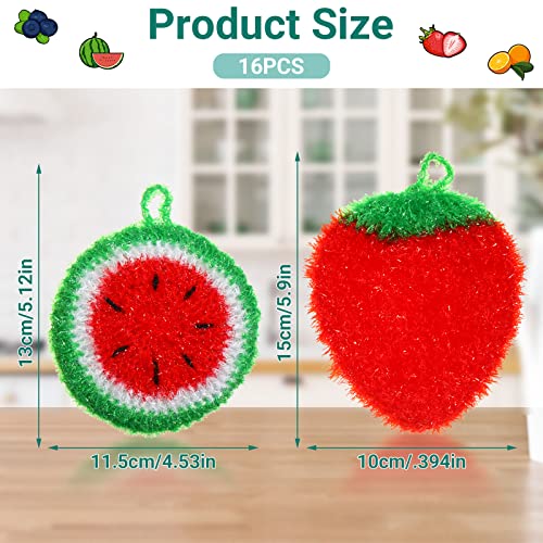Image of Kenning 16 Pcs Dish Scrubber Non Scratch Dish Washing Scrubbers Reusable Household Cleaning Kitchen Tools for Dishwashing Washing Dishes Cookware Tubs Sinks(Fruit)