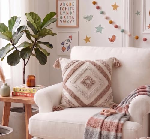 Image of Furnistitchs Handmade Cotton Bohemian Home Decor Cushion Cover 24x24 inches / 60x60 cms - Boho Chic Couch Sofa Throw Living Room Bedroom Cushions (2, Beige Square)