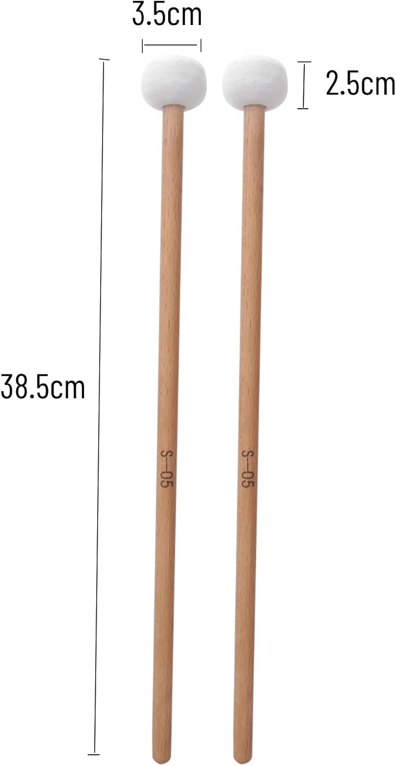 2Pcs Timpani Mallets Soft Felt Head Drum Sticks with Wooden Handle Percussion Mallets for Snare Drum Bass Drum Gong Cymbal