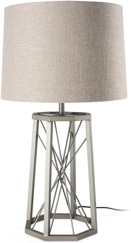 Pemberly Row Table Lamp, 28.5 in Bronze Metal Octagonal Base, Beige Linen Shade, Modern Industrial Design, Warm Ambient Lighting, 16 x 16 x 28.5 in for Living Room or Bedroom