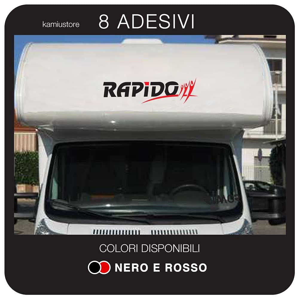 Adesivo Rapido per Camper in Vinile prespaziato - Kit 8 Adesivi componibili in Vinile Resistente agli Agenti atmosferici Colore Nero/Rosso
