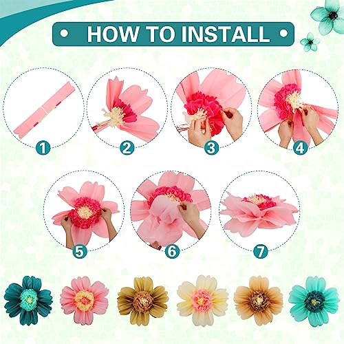 Image of Crowye 12 Pcs Large Colorful Tissue Paper Flowers Decorations Giant Fiesta Craft Crepe Paper Flowers for Wall Decor Backdrop Mexican Wedding Birthday Carnival School Party (10'' 20'',Stylish Color)