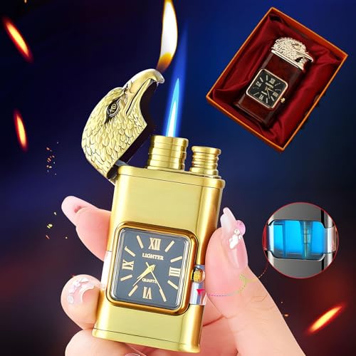 Encendedor vintage con reloj y llama jet dual negro miniatura 4