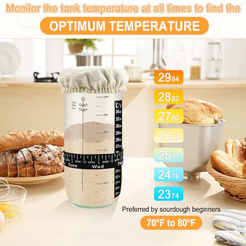 CEOTIS Sauerteig-Starterglas-Set, Deckel-Set, 680 ml, rundes Glas, mit Silikon-Spatel, Datums-Fütterband, Thermometer, Etikett, Stift, Messlöffel, Stoffabdeckung, wiederverwendbares Sauerteigbrot