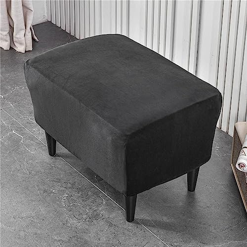 Highdi Funda Otomana Rectangular Terciopelo, Funda para Reposapiés de Sofá, Protector de Puff con Parte Inferior Elástica (Negro,1 Pieza)