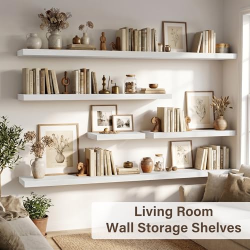 Image of Acovy 10 inch Extra Deep Floating Shelves for Wall, 24 inch Long Wood Wall Shelves Set of 2 for Bathroom Bedroom Kitchen Living Room Laundry Room, Modern Floating Shelf for Home Decor
