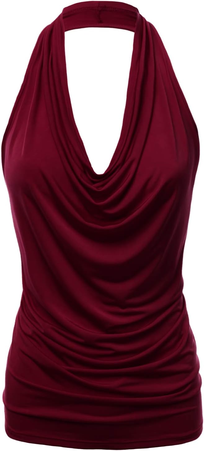 Women's Casual Halter Neck Draped Front Sexy Backless Tank Top (S-3XL) (CLLTJ316)