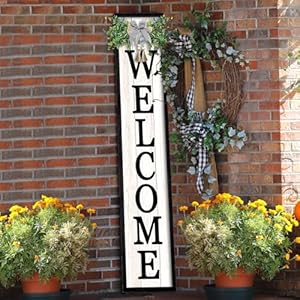 Outdoor Welcome Sign for Front Porch Standing 45X9 Tall Wood Frame Vertical Leaner farmhouse Outside Rustic Large Welcome Sign for Front Door Home Decorations Black