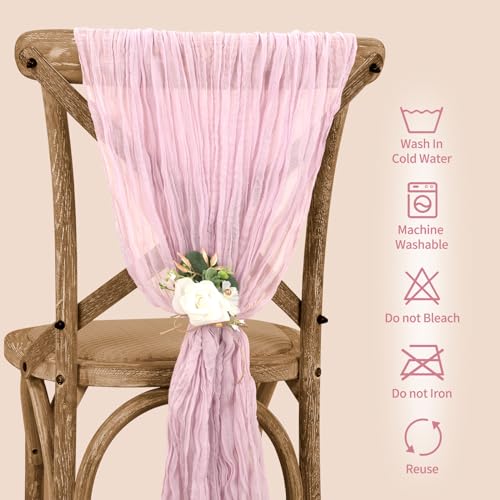 Teruntrue Cheesecloth Chair Sashes Aisle Decorations 20 Packs, Chair Bow Designed Decorative Chair Cover Chair Sashes 70 Inch for Wedding Reception Party Hotel Decoration(Light Pink)