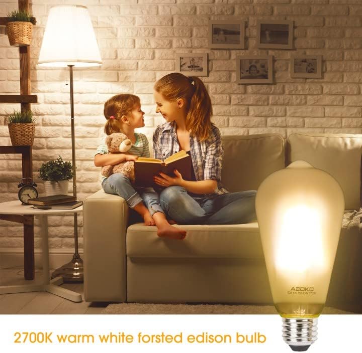 ASOKO ST64 Frosted Edison Vintage Light Bulbs, 6W LED (60W Equivalent) 2700K Warm White, Dimmable Antique Filament Bulbs - 6 Pack image 3