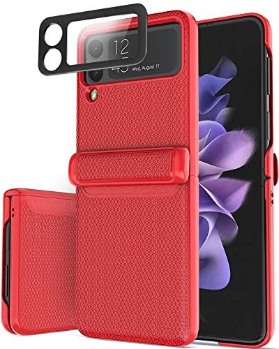 Vihibii for Galaxy Z Flip 3 5G Case, Ultra-Thin Lightweight Comfortable Anti-Slip Samsung Flip 3 Case with Hinge Protection, Built-in Camera Screen Protector Flip Phone Case for Galaxy Z Flip 3 (Red)