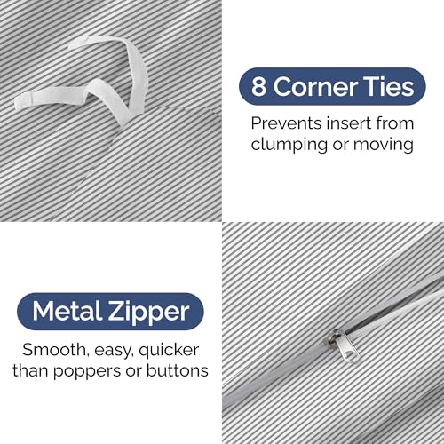 Image of Duvet Cover King Size Set - Extra Soft King Duvet Cover 104 inch x 90 inch with 2 Pillow Shams for Women, Men, Kids & Teens - Hotel Luxury w / Zipper Closures & Ties - Comfy, Cozy & Breathable (Grey Stripes)