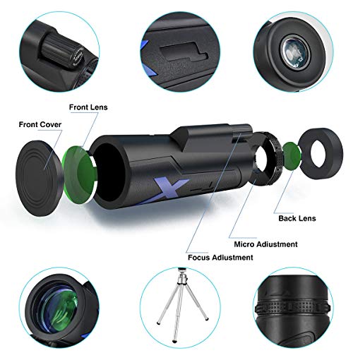 12X50 High Power HD Monocular Telescope with Smartphone Holder & Tripod,Waterproof Monocular with Durable and Clea Focus for Bird Watching, Travelling,Hunting,Hiking, Camping, Concerts