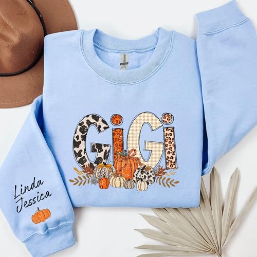 Personalized Pumpkin Autumn Grandma With GrandKids Name on Sleeve Sweatshirt, Cozy Pumpkin Season Sublimation4