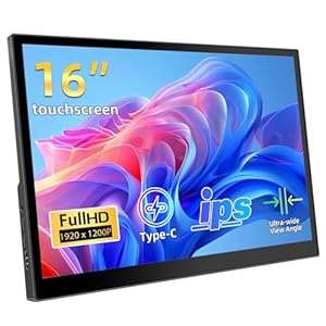 Monitor de pantalla táctil portátil de 16 pulgadas 1920X1200P IPS Monitor de pantalla táctil con puerto USB C HDMI, 350cd/m², monitores externos para computadora portátil PC teléfonos