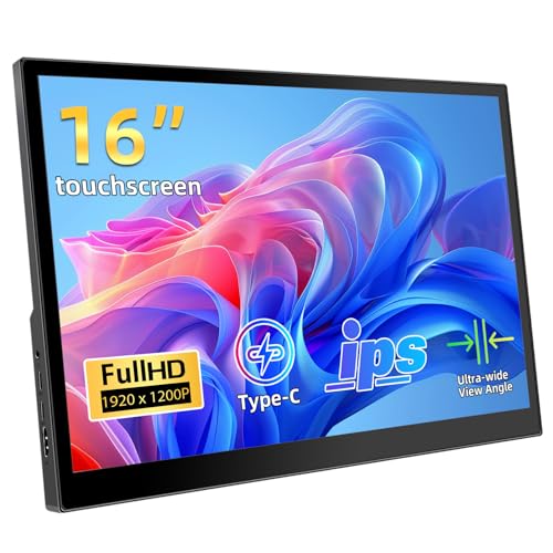 Image of Portable Touchscreen Monitor 16 Inch 1920X1200P IPS Touch Screen Monitor with USB C HDMI Port, 350cd /m, External Monitors for Laptop PC Phones Computer PS4 /5