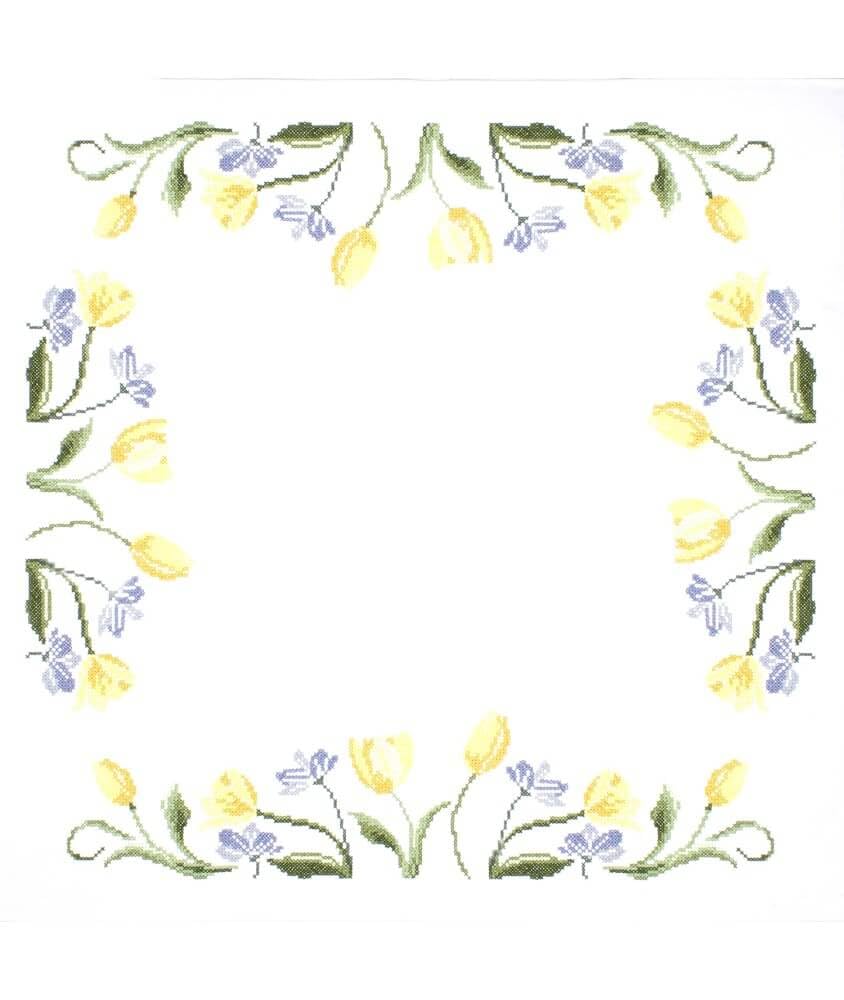 Trimits Cross Stitch Kit - Tablecloth - Includes Printed Fabric, Threads, Needle & Instructions, 80 x 80cm, Tulips