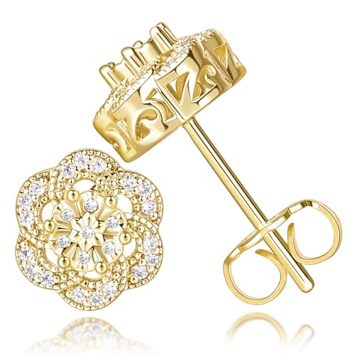 14k Gold Stud Earrings for Women Trendy Flower-shaped Gold Earrin...