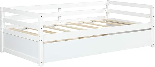 Miniatura 8 de KOMFOTT Cama individual con nido, marco de sofá cama de madera con nido, marco de sofá cama no necesita somier, cama nido tamaño individual para