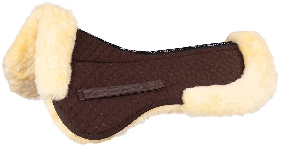 Equinate Cuscino per sella in vera pelliccia di agnello, con libertà della colonna vertebrale, misura S, marrone naturale, per cavallo e pony, sella da 15", 15,5"