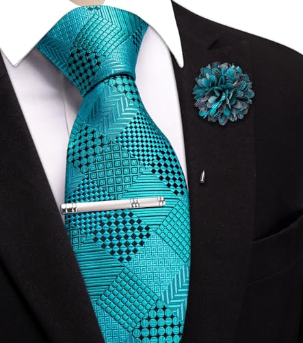 Image of Hi-Tie 63 inches Striped Paisley Extra Long Ties for Men Silk Necktie with Lapel Pin Tie Clip Big and Tall Men Formal Wedding