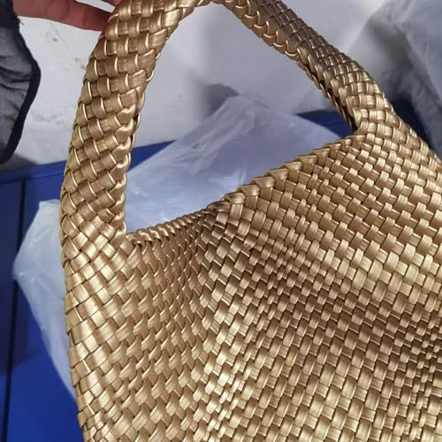 Image of Woven Leather Bags for Women Knoted Women Handbag Designer Shoulder Bucket Purse Handmade Fashion Tote Hobo Bag Small