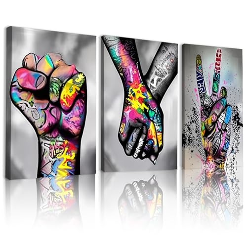 Peinture murale graffiti colorés YSYCZ lot de 3 toiles modernes 30x40 cm