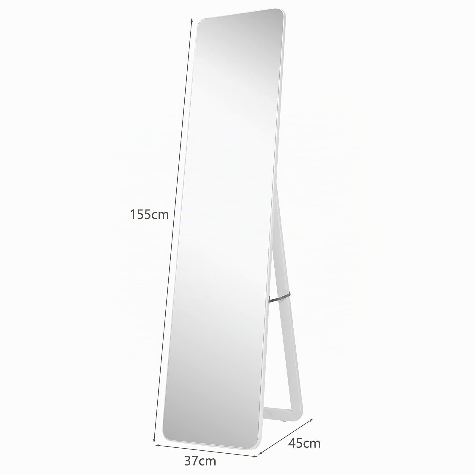 GOPLUS Miroir sur Toute La Longueur, 2 en 1 Psyché Mural ou sur Pied, Miroir Moderne et Simple avec Cadre en Bois Massif, Idéal pour Vestiaire, Chambre ou Salle de Bain, 37x155CM,Blanc