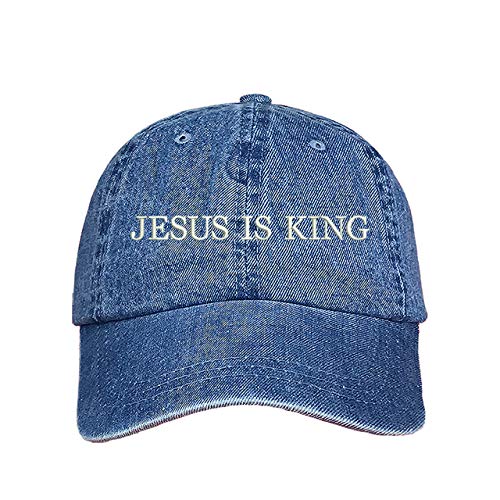 The Hat Connection Jesus is King Embroidered Unisex Baseball Hat – Jesus is King Baseball Cap (Denim)
