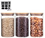 MAGMAHOME Set de 3 Botes Cocina Almacenaje - Tarro de Vidrio con Tapa de Bambú de - Tarros de Cristal Con Tapa para Almacenaje Cocina - Más Set 16 Pegatinas de Pizarra y Tiza. (500 RED)